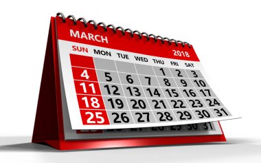 Mart 2018 takvim