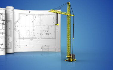  çizimler ile mavi arka plan üzerinde vinç