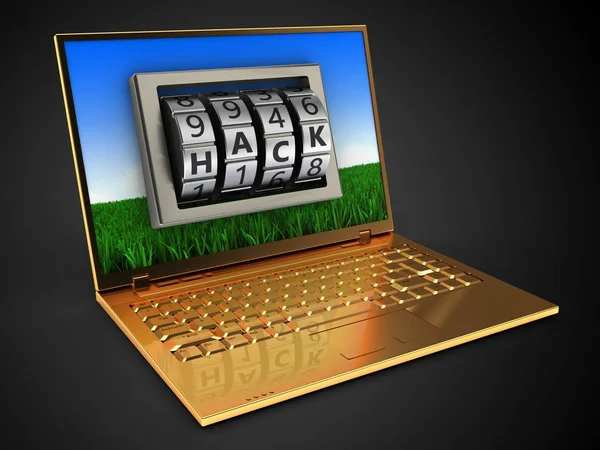 Ilustracja komputer złoty — Zdjęcie stockowe