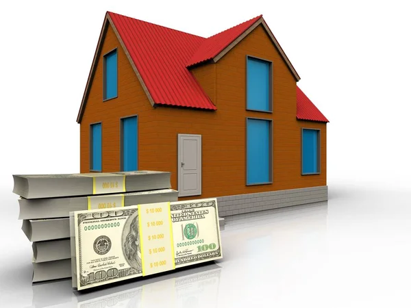 Illustration of cottage  with dollars — Stock Photo, Image