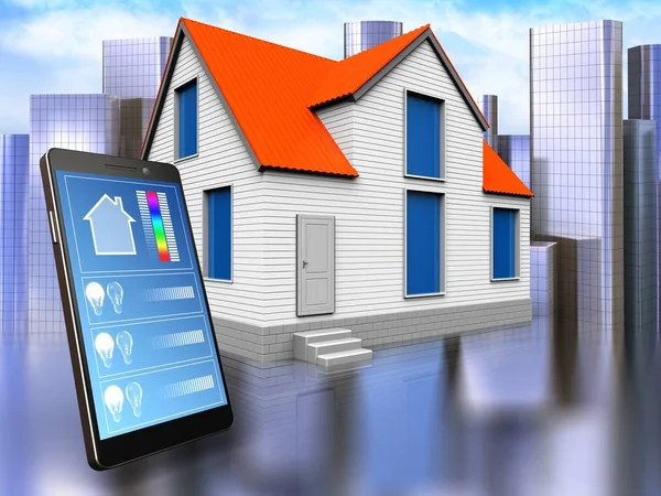 House with phone application — Stock Photo, Image