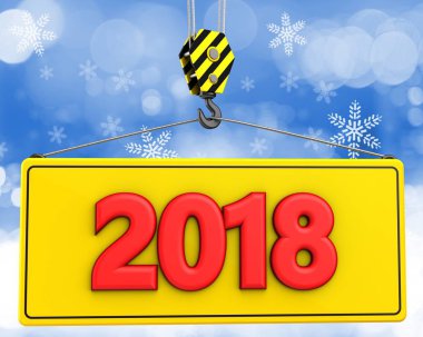 2018 işaretiyle kırmızı vinç kanca