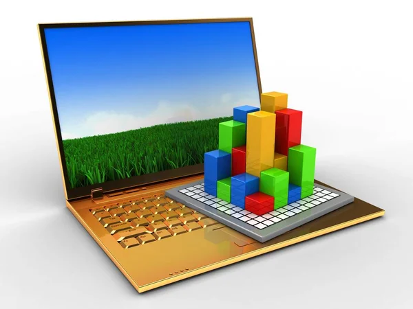 Illustration des goldenen Computers — Stockfoto