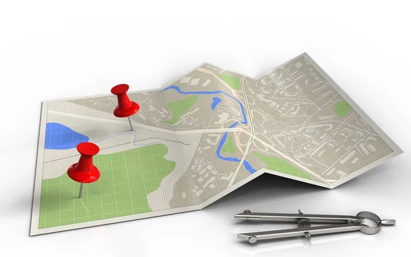 Illustration of map paper with pins — Stock Photo, Image