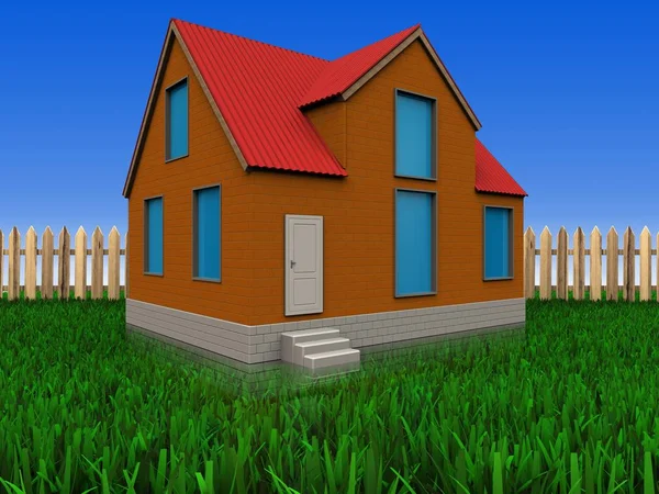 Ilustração de casa de campo sobre gramado — Fotografia de Stock