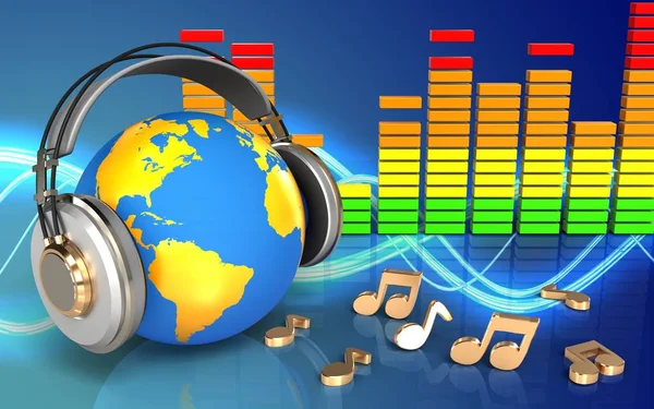 Wereld in hoofdtelefoon audio spectrum — Stockfoto