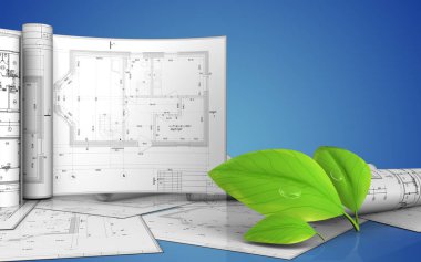  yaprakları ile mavi arka plan üzerinde çizimler