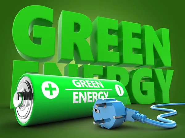 Illustrazione della batteria su sfondo verde — Foto Stock