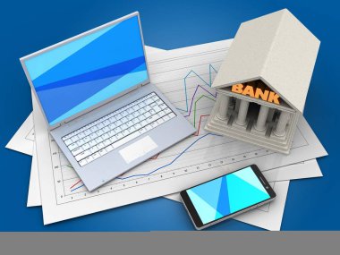 Diyagram kağıtları ve beyaz dizüstü 