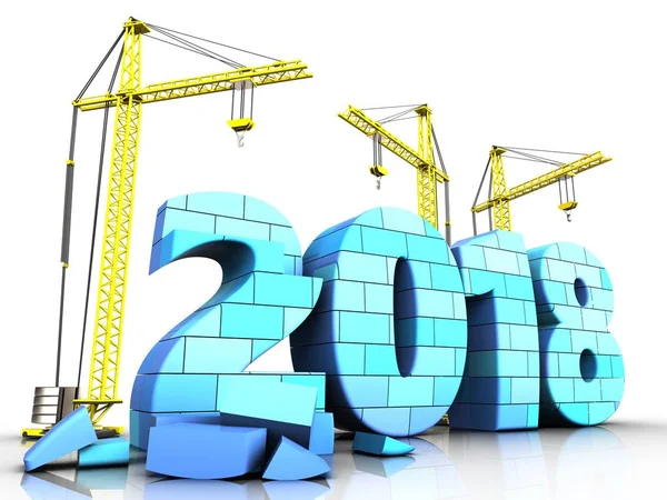 Blue 2018 year with bricks — Stock Photo, Image