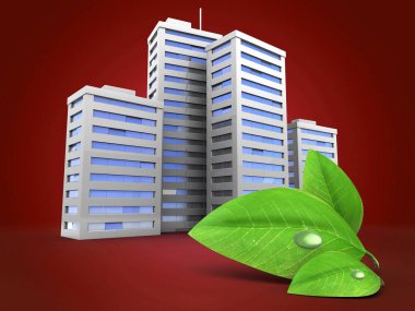  Şehir kırmızı bir arka plan üzerinde gösterimi