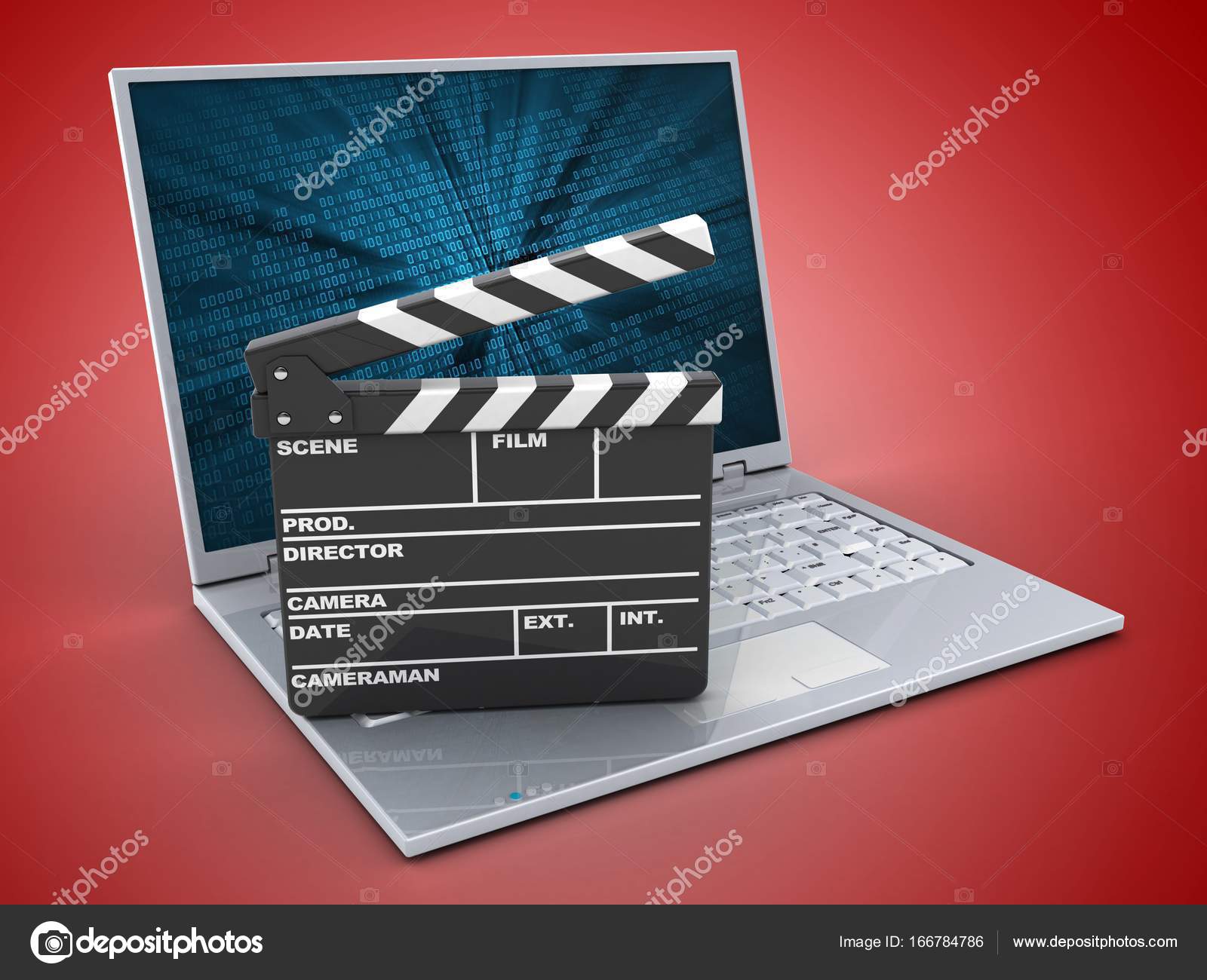 Illustration der Laptop über Hintergrund — Stockfoto © mmaxer 3D Darstellung der Laptop auf rotem Grund mit binärer Daten Bildschirm und Donnerschlag — Foto von mmaxer