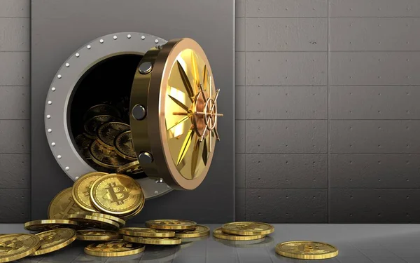 bitcoins yığın ile metal kutu