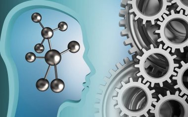  molekül üzerinde mavi arka plan