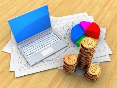 Diyagram kağıtları ve bilgisayar 