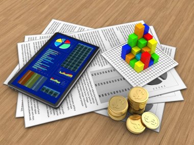 belgeler ve tablet ahşap arka plan üzerinde