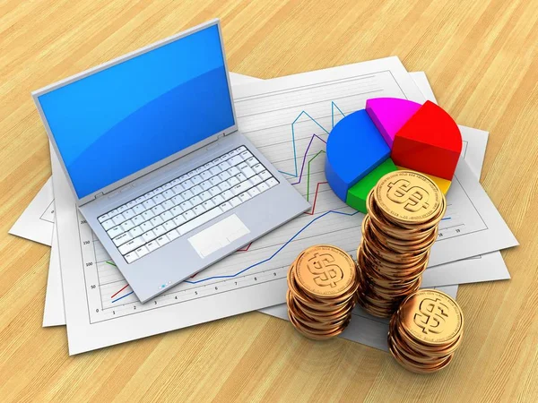 Diyagram kağıtları ve bilgisayar 