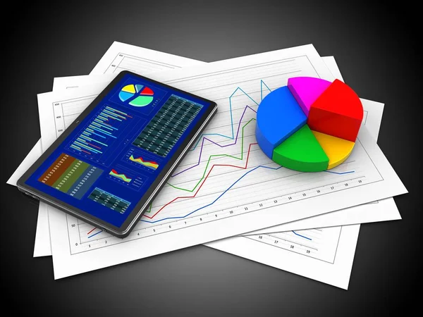 Diagram papíry a tablet — Stock fotografie