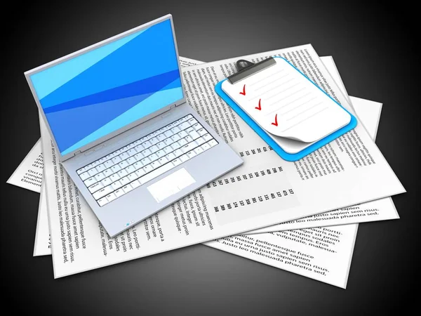 Kağıtları ve beyaz dizüstü