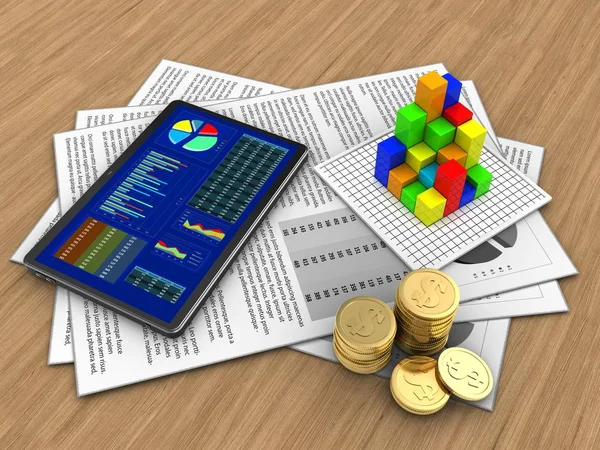 belgeler ve tablet ahşap arka plan üzerinde