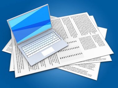 Kağıtları ve beyaz dizüstü bilgisayar çizimi 