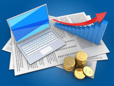 Kağıtları ve beyaz dizüstü bilgisayar çizimi 