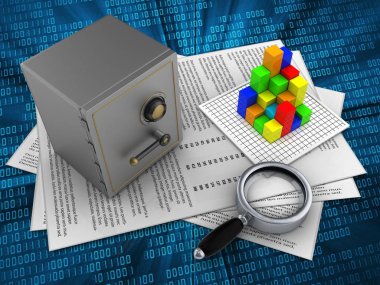 Kağıtları ve güvenli dijital arka plan üzerinde 