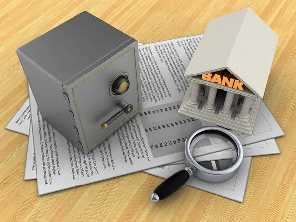 belgeler ve kasa ahşap masa üzerinde