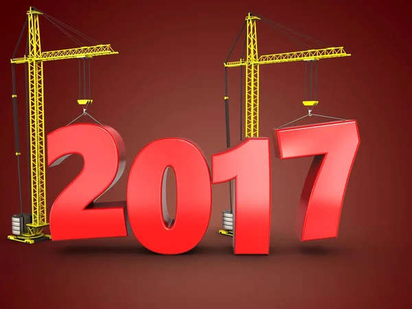 Illustration of 2017 year with crane — Stock Photo, Image