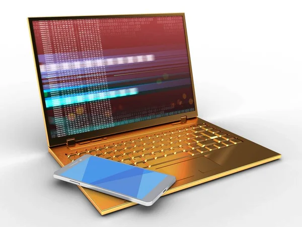 Ilustração de computador dourado — Fotografia de Stock