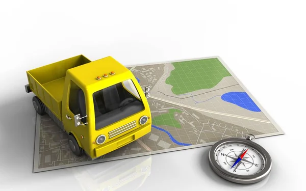 Mappa con camion giallo — Foto Stock