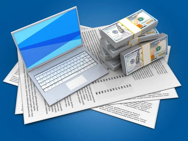 Illustration of papers and white laptop — Stock Photo, Image
