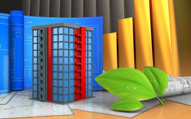 Bina arka plan üzerinde gösterimi