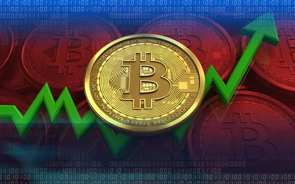 Ilustrace bitcoin nad pozadím — Stock fotografie