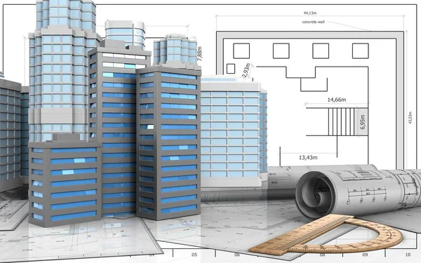 Illustrazione di edifici cittadini — Foto Stock