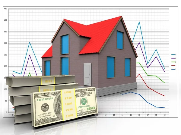 Illustration of house with dollars — Stock Photo, Image