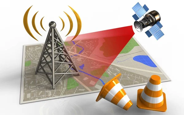 Mapa con antena y satélite — Foto de Stock