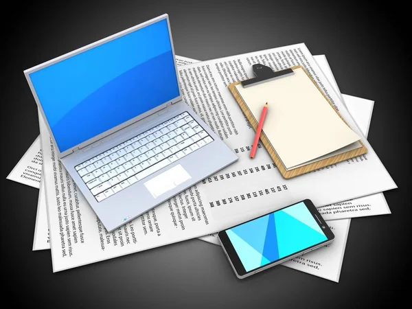 illustration of papers and computer