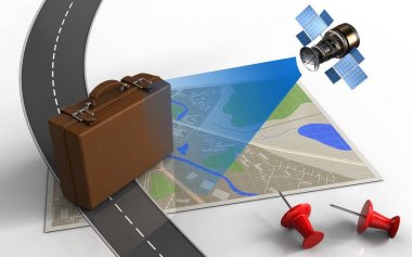  Bagaj ve kırmızı iğneler ile göster