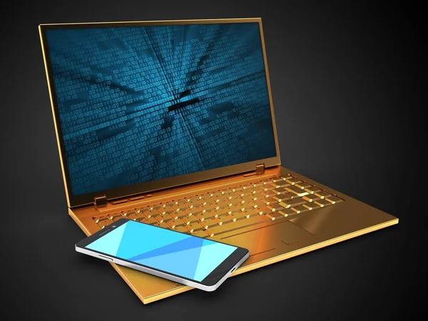 Illustration des goldenen Computers — Stockfoto