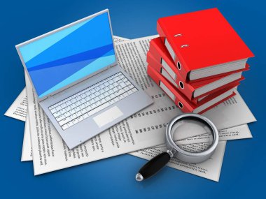  Kağıtları ve beyaz dizüstü bilgisayar çizimi