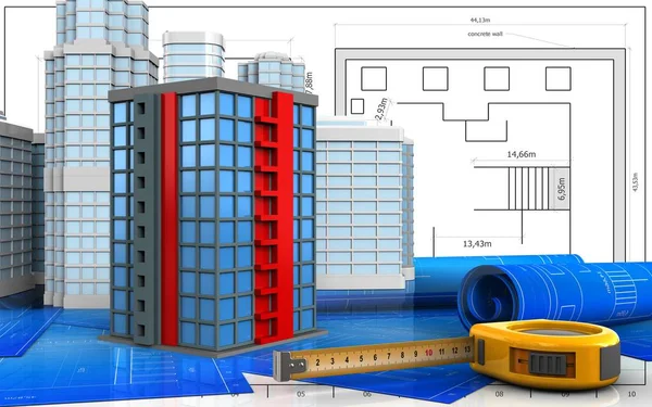 Byggnad med urban scen — Stockfoto