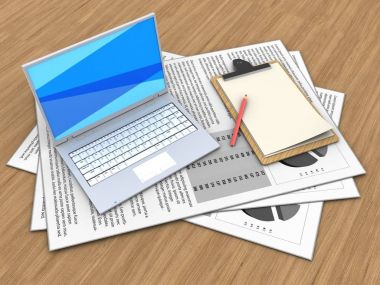 belgeler ve beyaz dizüstü bilgisayar çizimi