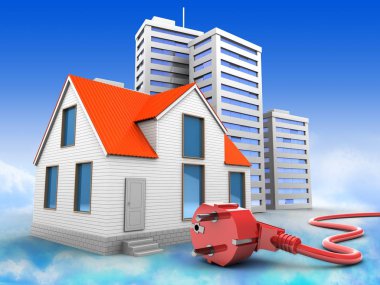  ev gökyüzü arka plan üzerinde gösterimi 