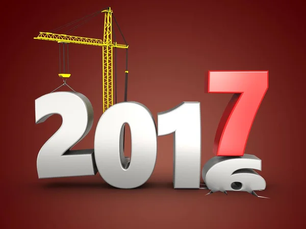 Illustration of 2017 year with crane — Stock Photo, Image