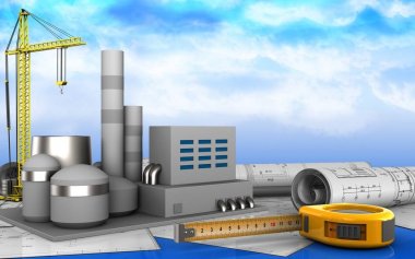  gökyüzü arka plan üzerinde Vinçli fabrika