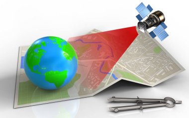  Dünya ve uydu ile harita kağıt