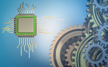 Vites sistemi ile mavi arka plan üzerinde chip