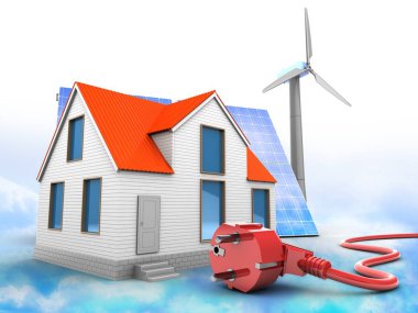  Evin bulutlar arka plan üzerinde gösterimi