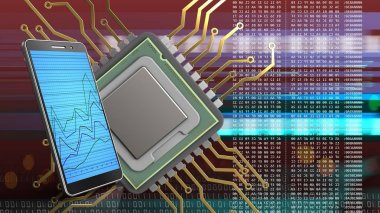 cpu illüstrasyon kırmızı cyber arka plan üzerinde 